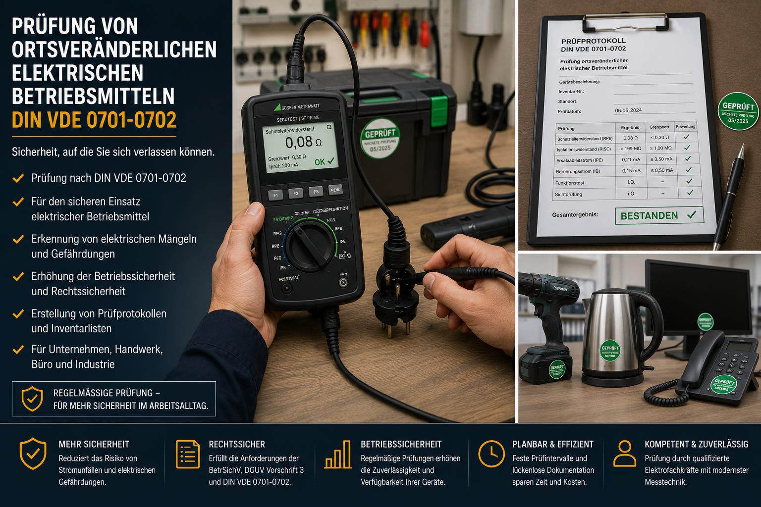 Elektrische Prüfungen nach DIN VDE 0701