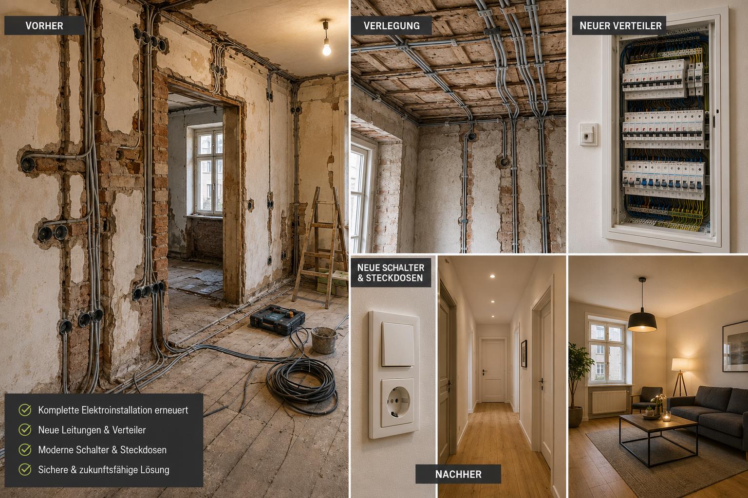Modern electrical renovation progress collage