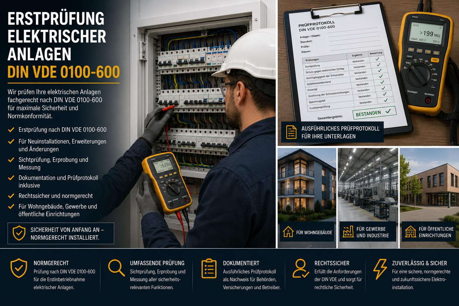 Professionelle elektrische Erstinspektion nach VDE 0100